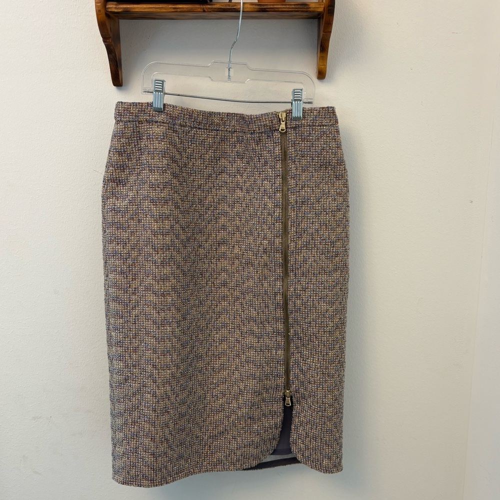 J.Crew Metallic Tweed Pencil Skirt Size 8 Gold Zipper Career Chic